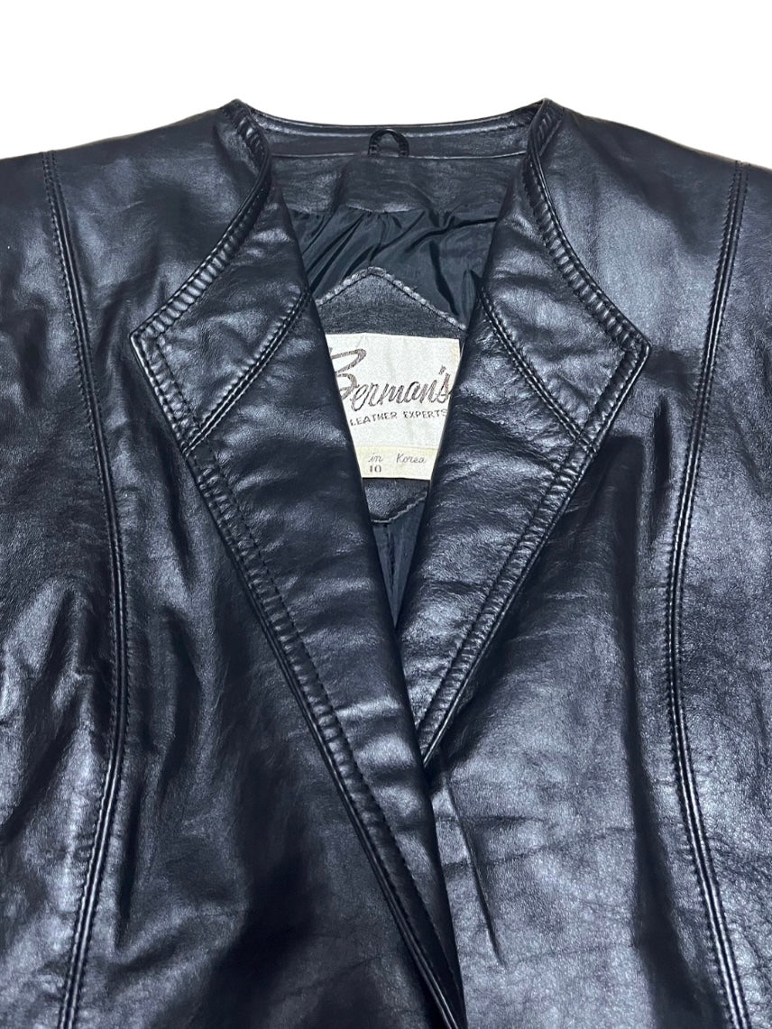 power shoulder design leather jacket