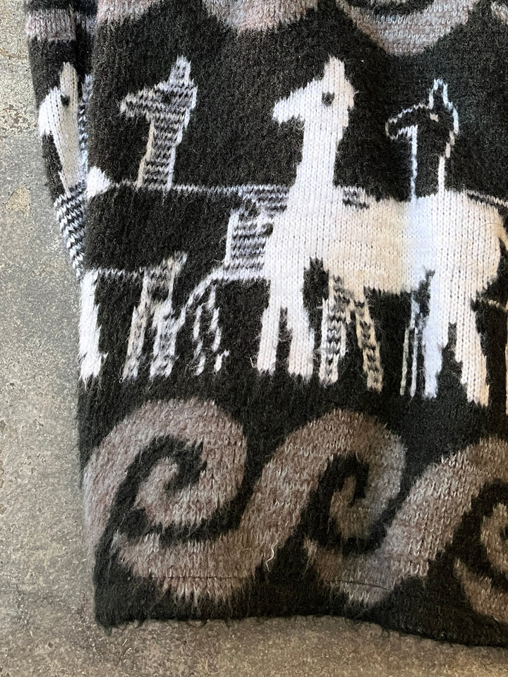 1990s animal pattern Ecuador knit hoodie