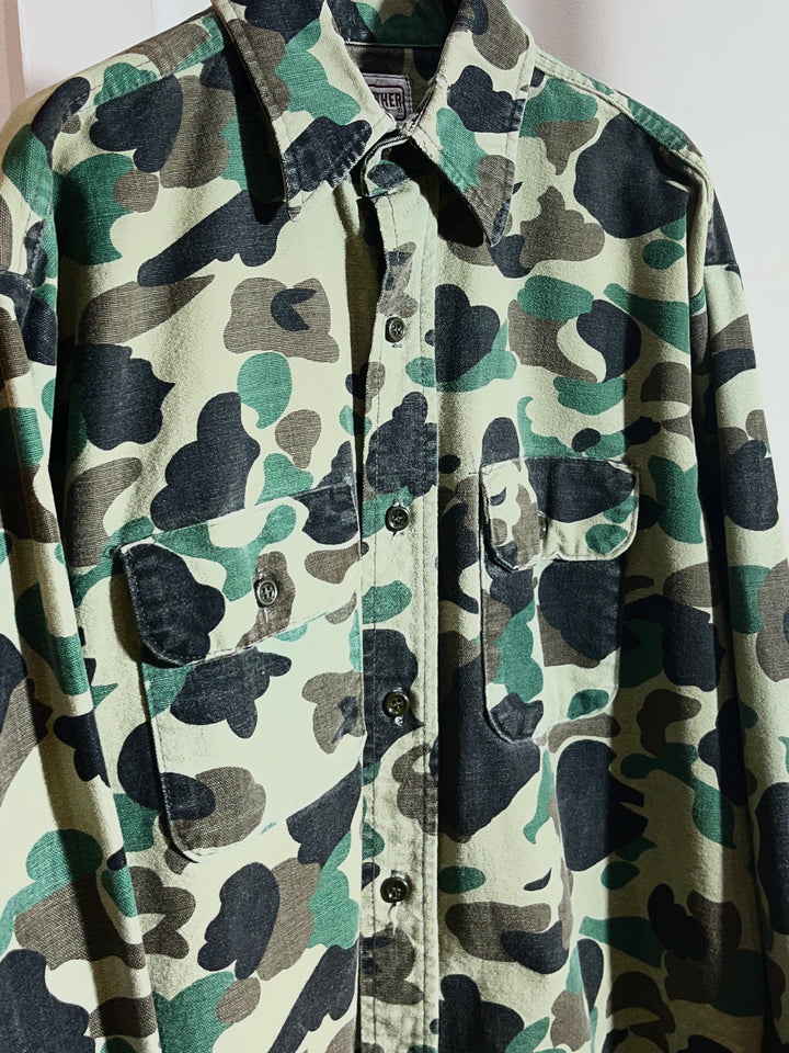 1970-80s USA made "FIVE BROTHER" duck hunter camouflage pattern shirt