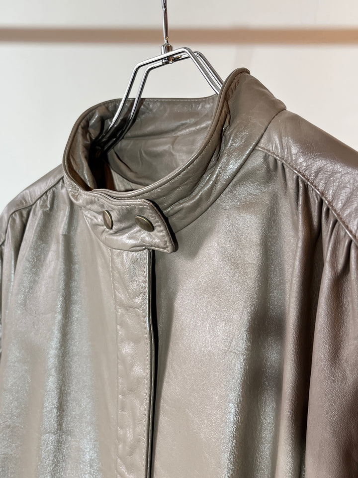 1980s USA made gray × beige panel leather jacket