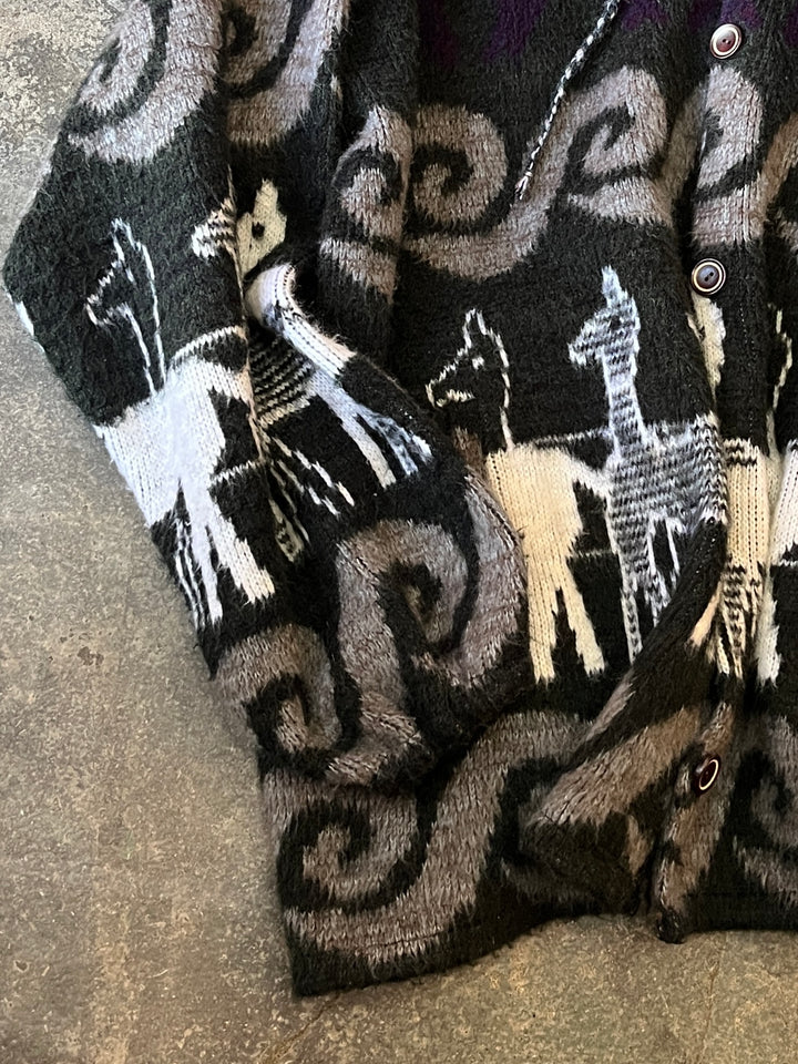 1990s animal pattern Ecuador knit hoodie