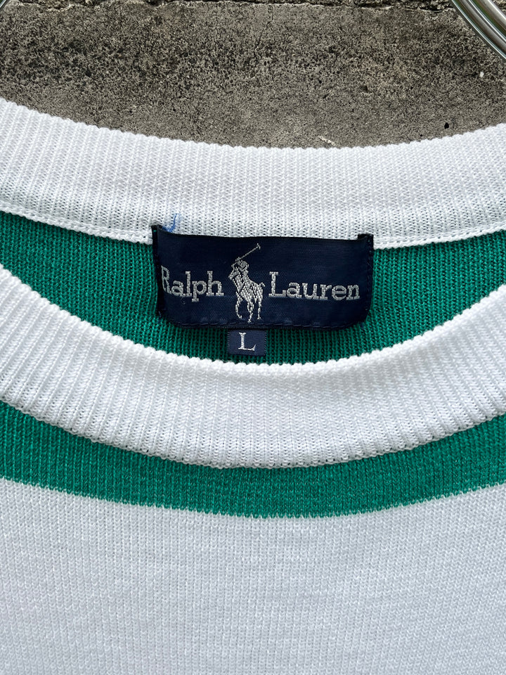 1990-00s "Ralph Lauren" green × white wide striped summer knit
