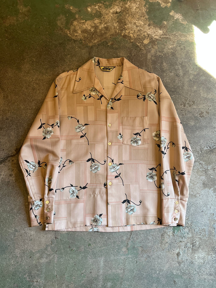 1970s all-over pattern open collar shirt