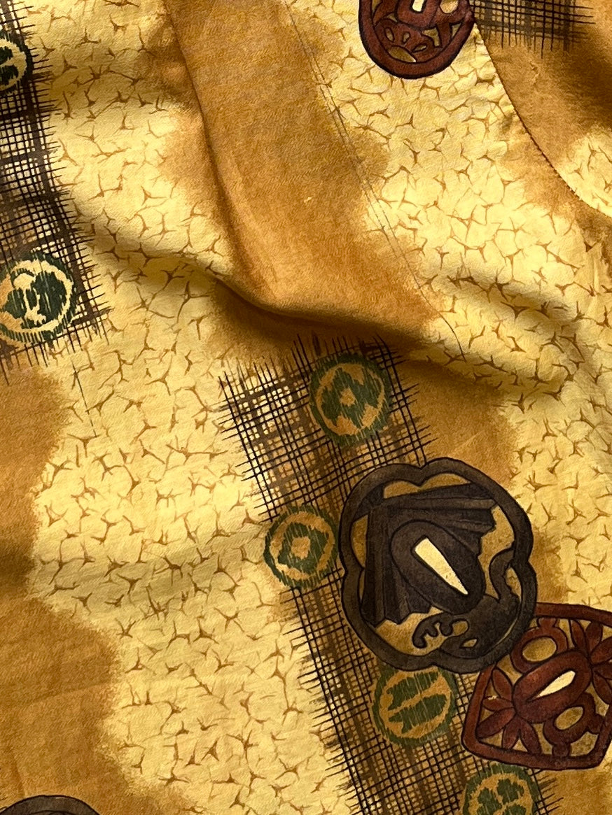 1960-70s all-over pattern s/s open collar shirt