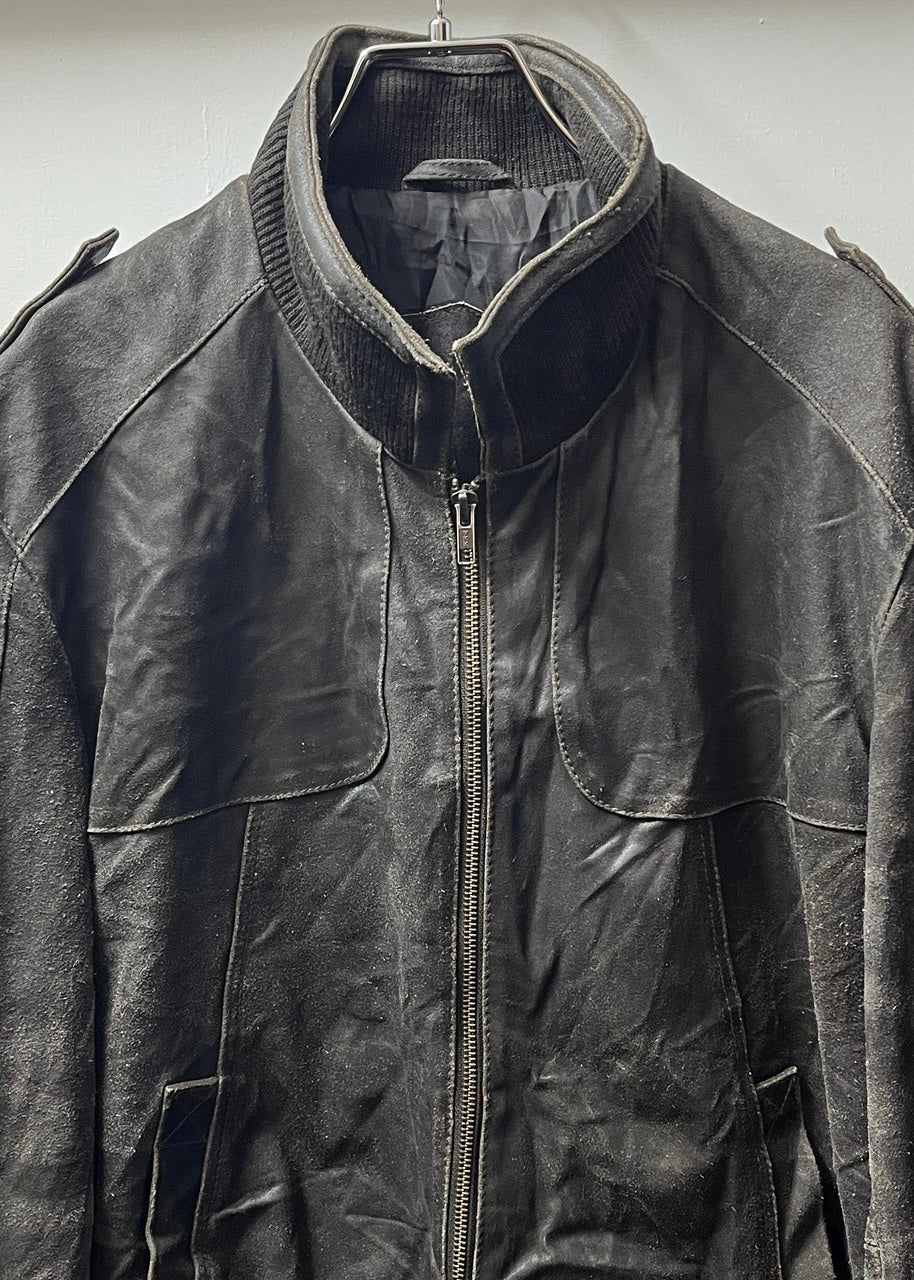 1990-00s good aging black leather blouson