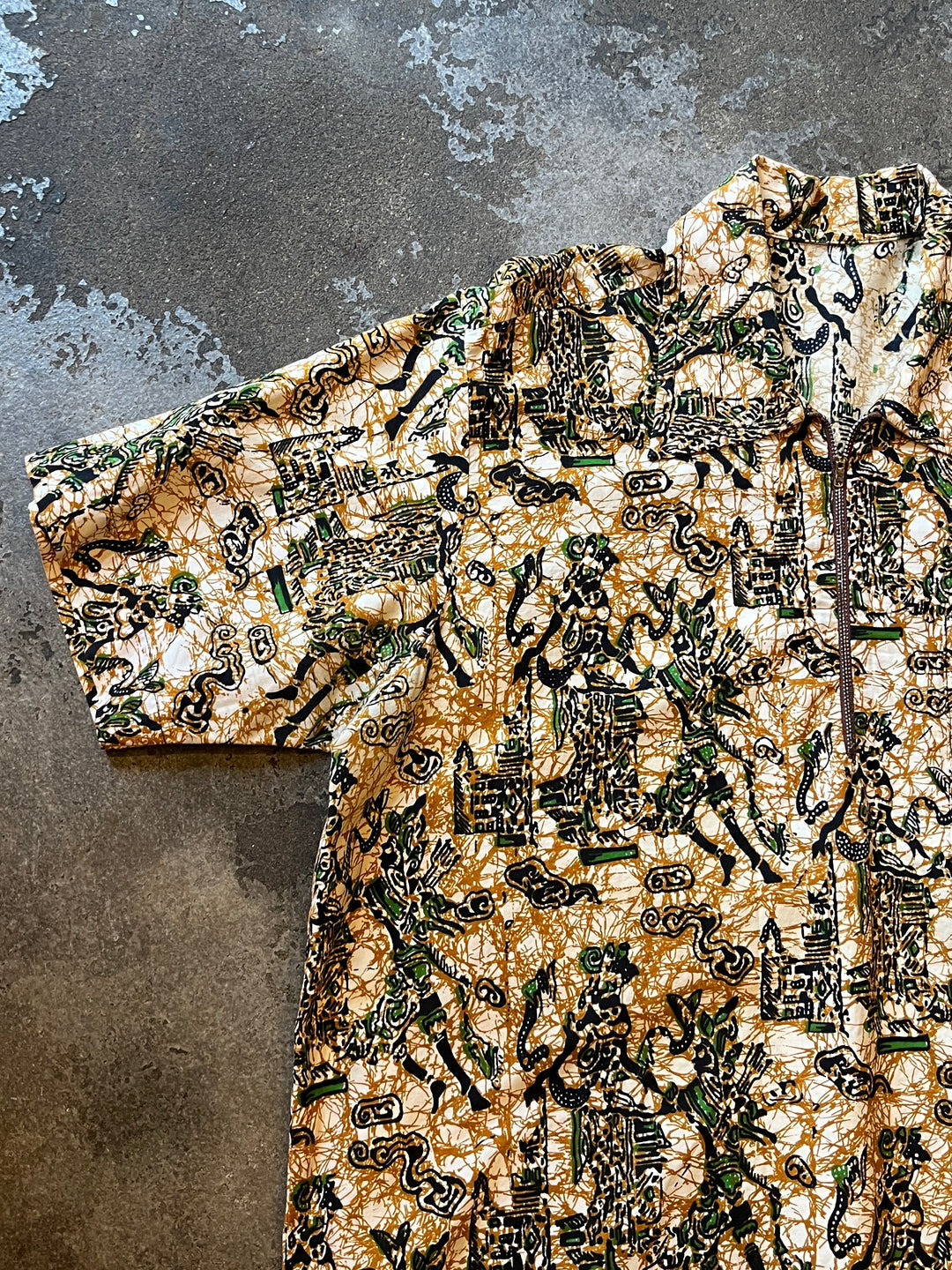 1950-60s oriental pattern half zip pullover s/s shirt