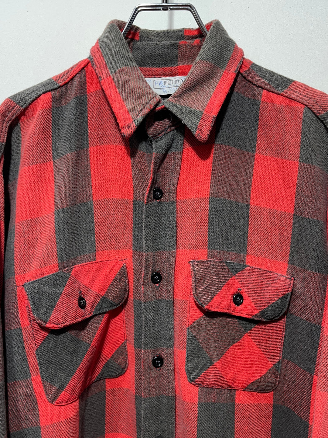 1980-90s USA made "FIVE BROTHER" buffalo checkered flannel shirt