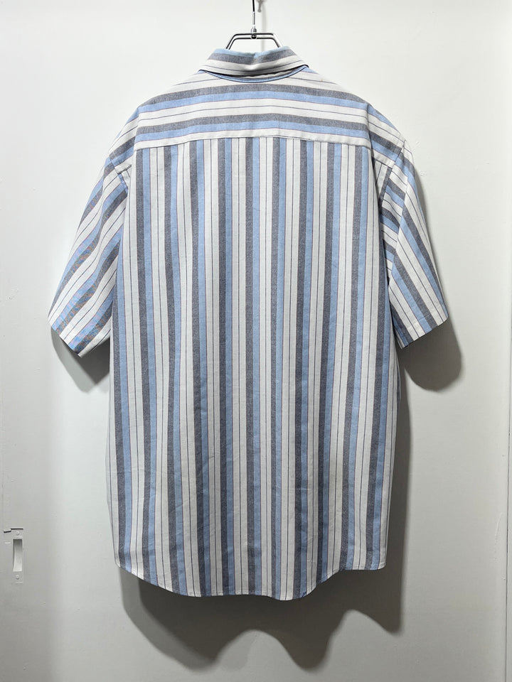 1990-00s pale blue × gray stripes s/s shirt