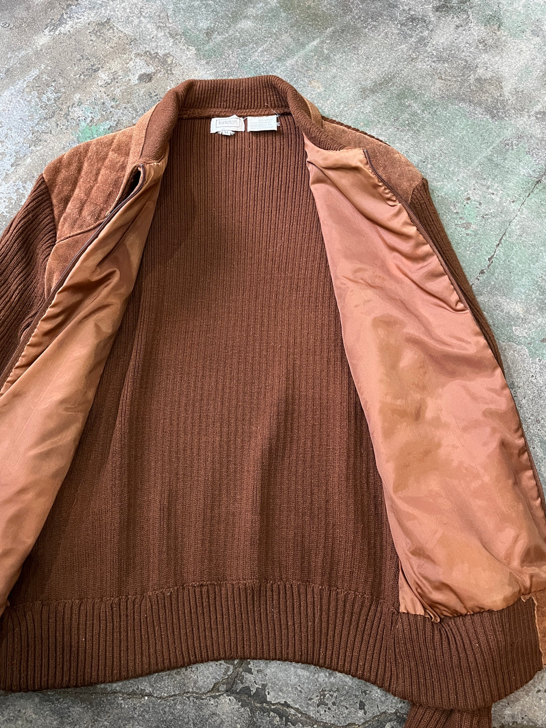 1980-90s cocoa brown suede leather × knitting jacket