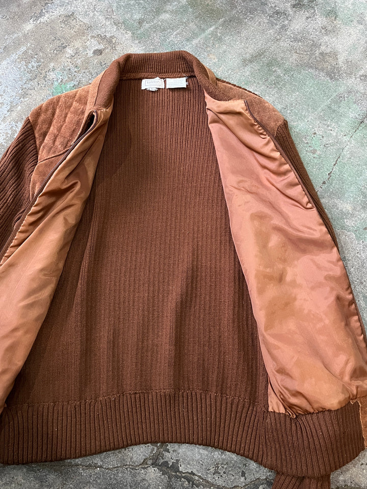 1980-90s cocoa brown suede leather × knitting jacket