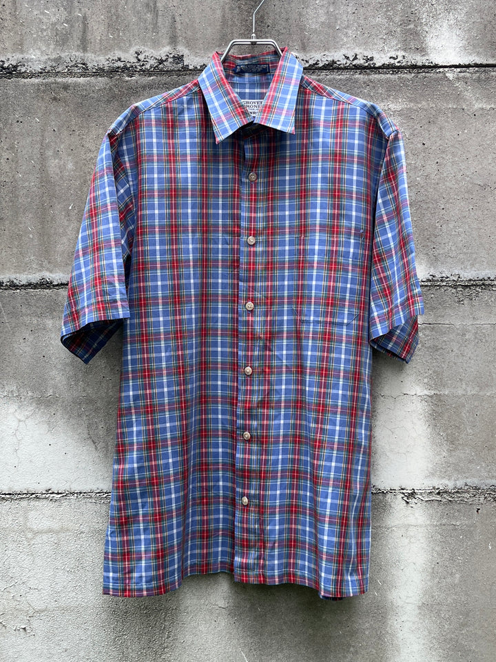 1980s blue × red tartan checkered s/s shirt
