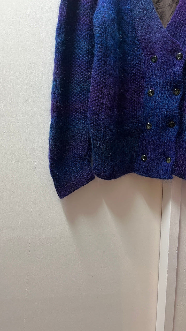 blue × purple gradation mohair knit cardigan