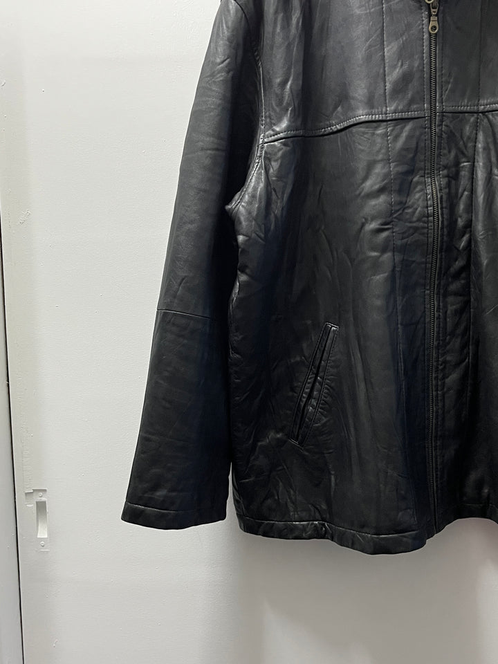 fleece collar black leather jacket