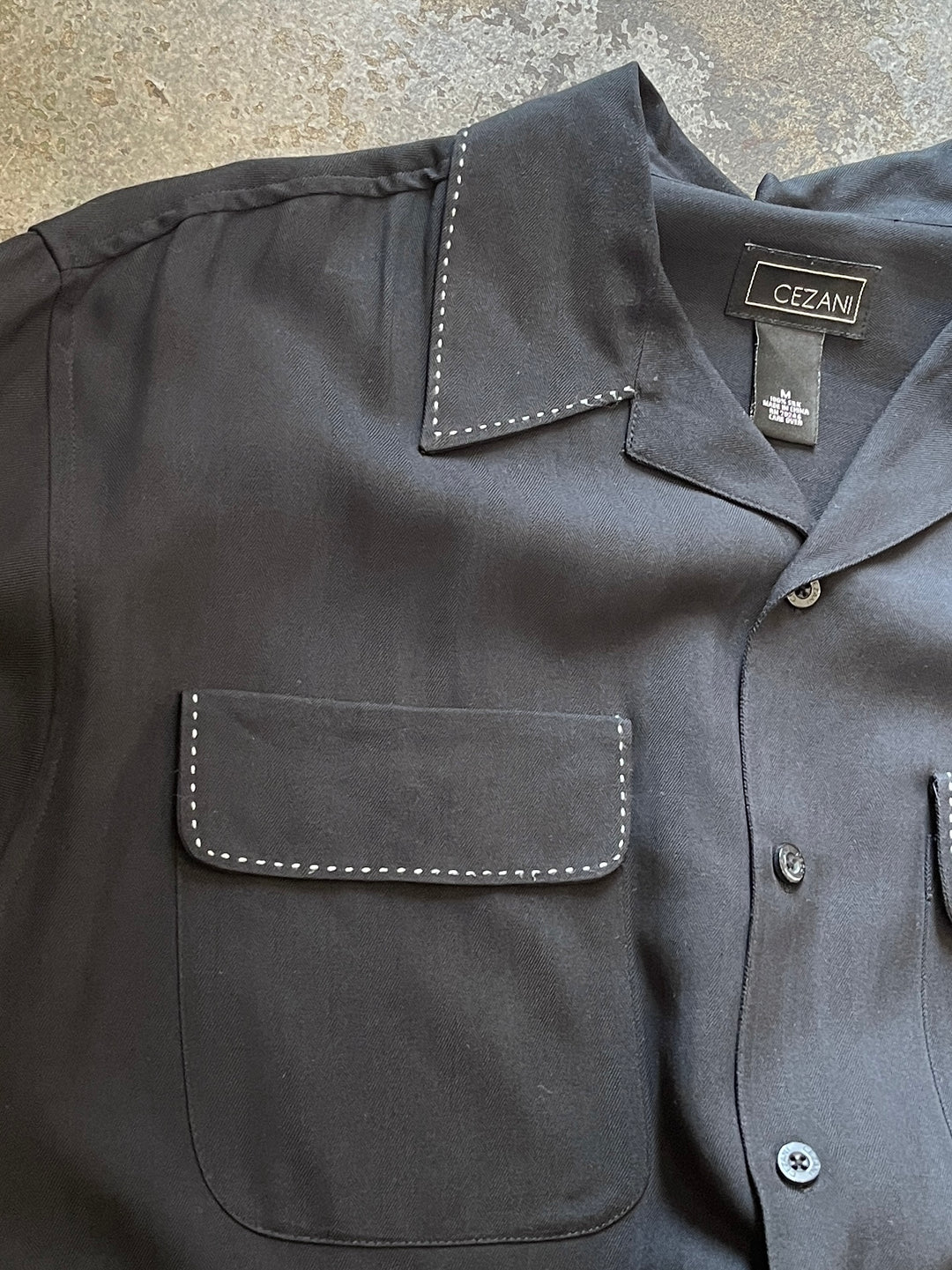 1990s black herringbone s/s silk shirt