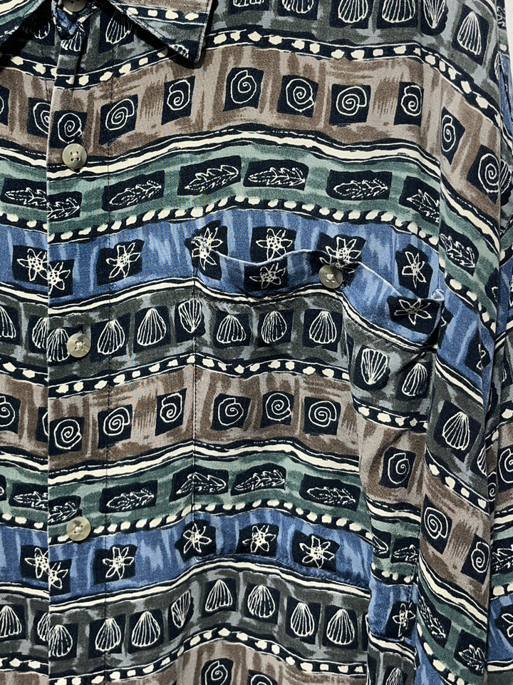 1990s "pierre cardin" shell art pattern s/s shirt