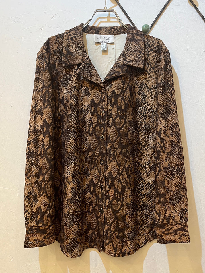 1990s python pattern open collar shirt