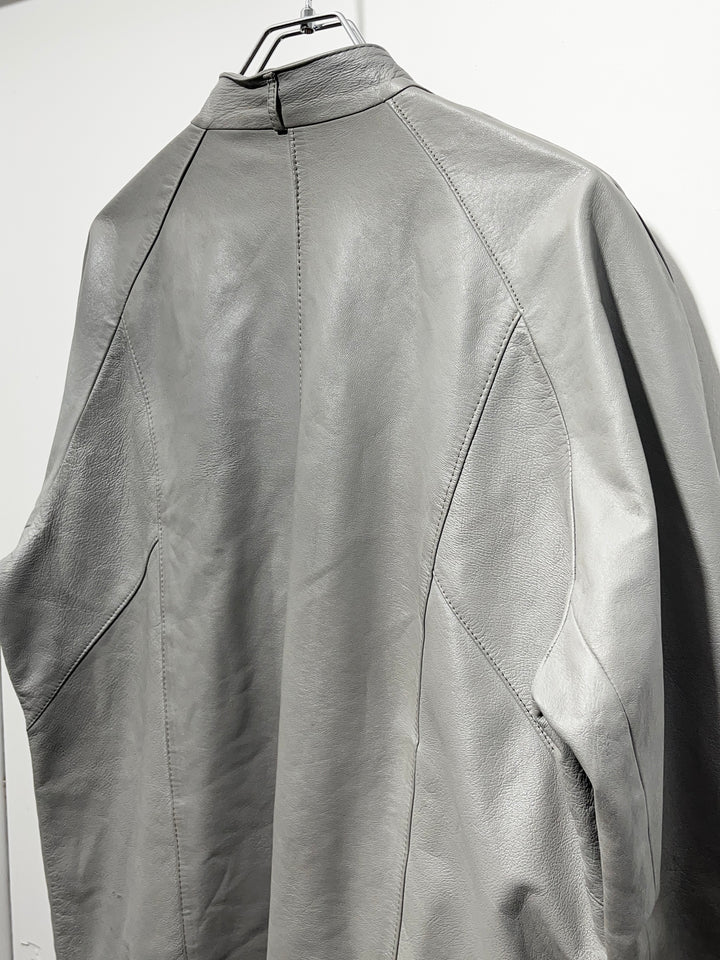 1980-90s stone gray stand collar leather jacket
