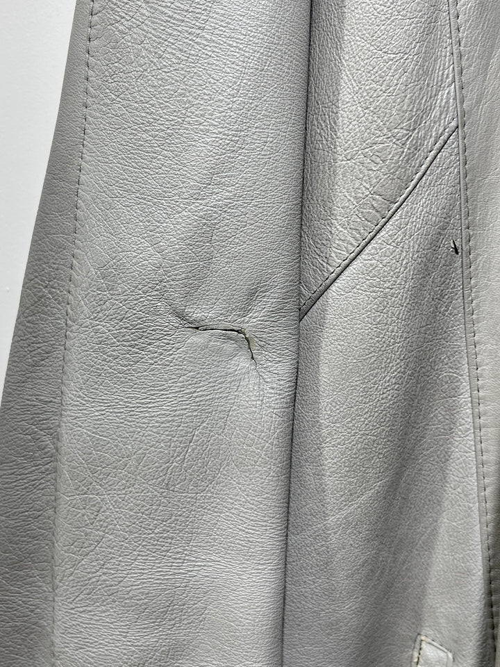 1980-90s stone gray stand collar leather jacket