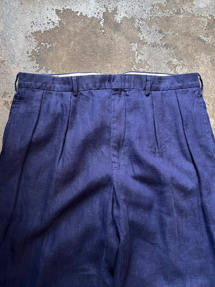 1990-00s "Polo by Ralph Lauren" navy linen slacks 40×32
