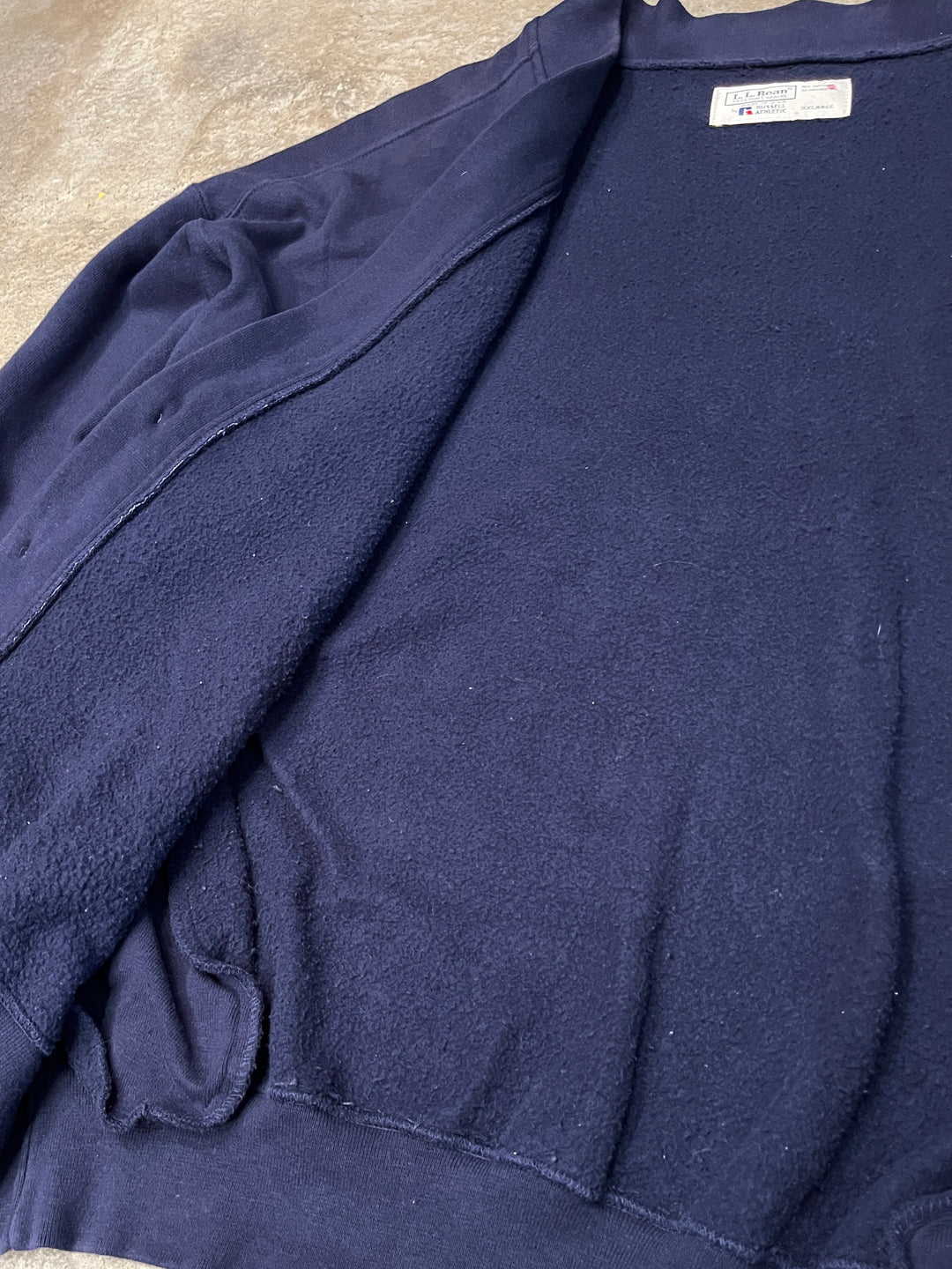1980-90s USA made "L.L Bean × RUSSELL ATHLETIC" navy sweat cardigan