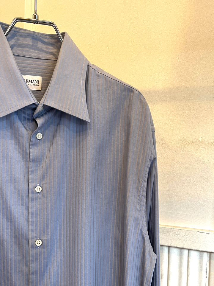 1990s "ARMANI COLLEZIONI" dusty blue stripe shirt