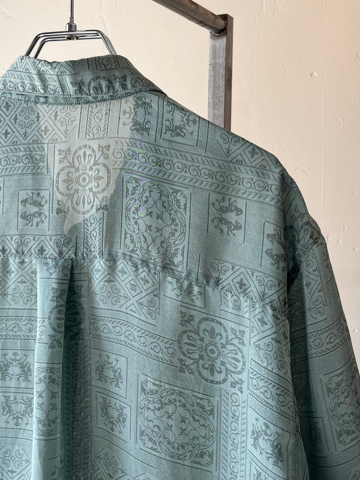 1990s mint green all-over pattern sheer s/s shirt