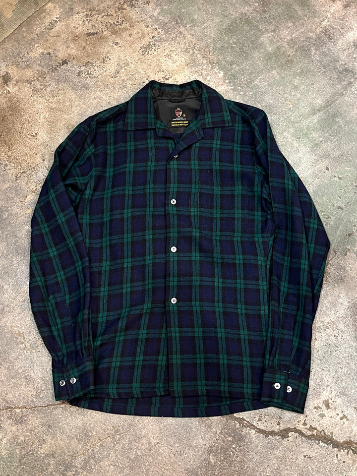 1960s "B.V.D" black watch plaid shirt