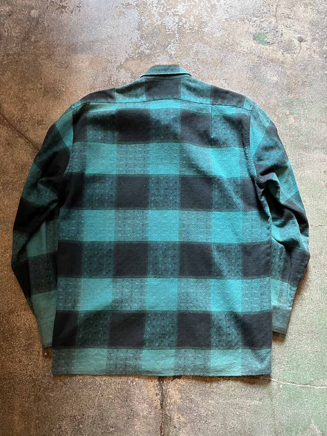 1980-90s FRANCE made green × black check shirt