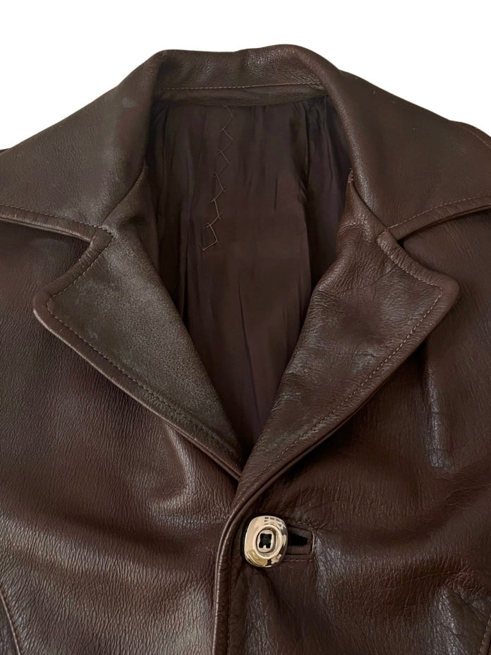 dark brown cowhide leather coat