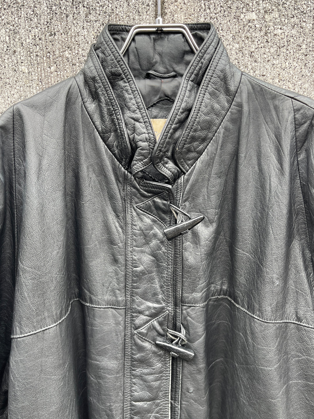 1980s toggle closure black leather coat