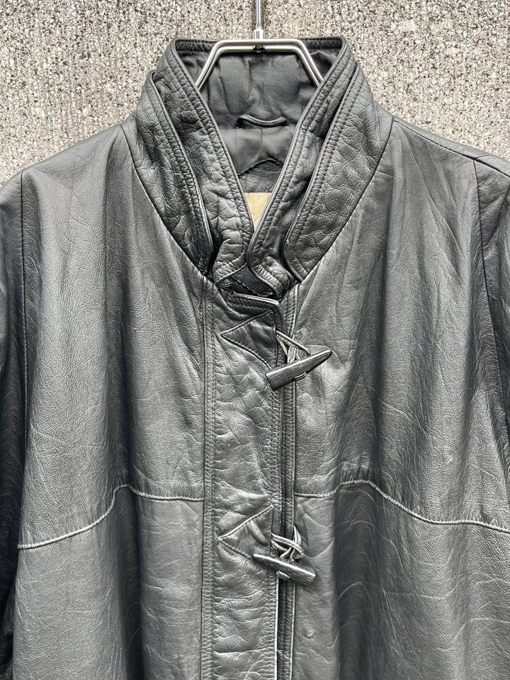 1980s toggle closure black leather coat