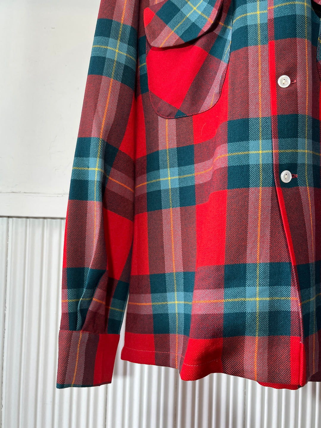 1960-70s bold tartan open collar wool shirt