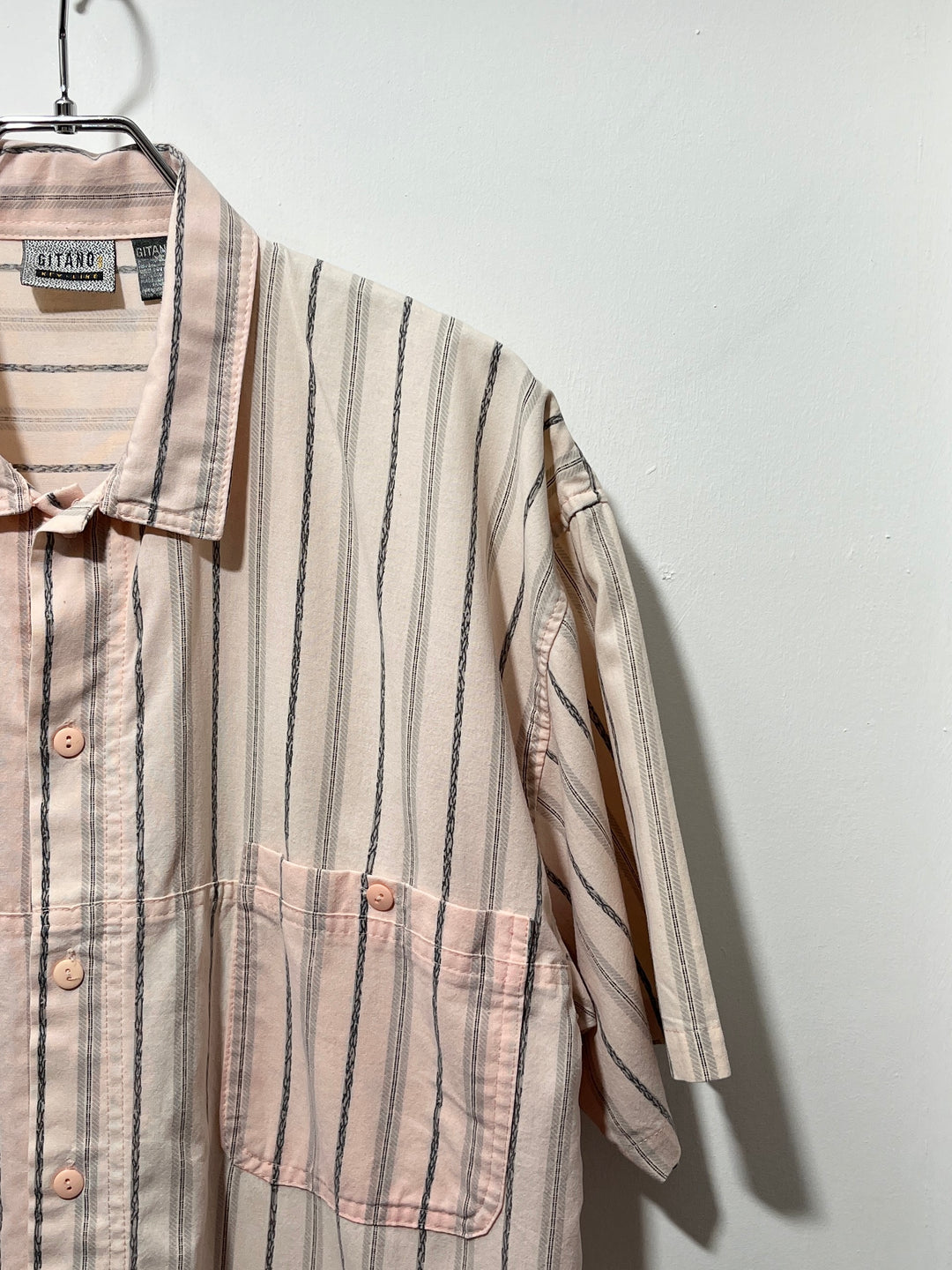 1990s pink × gray stripes s/s shirt