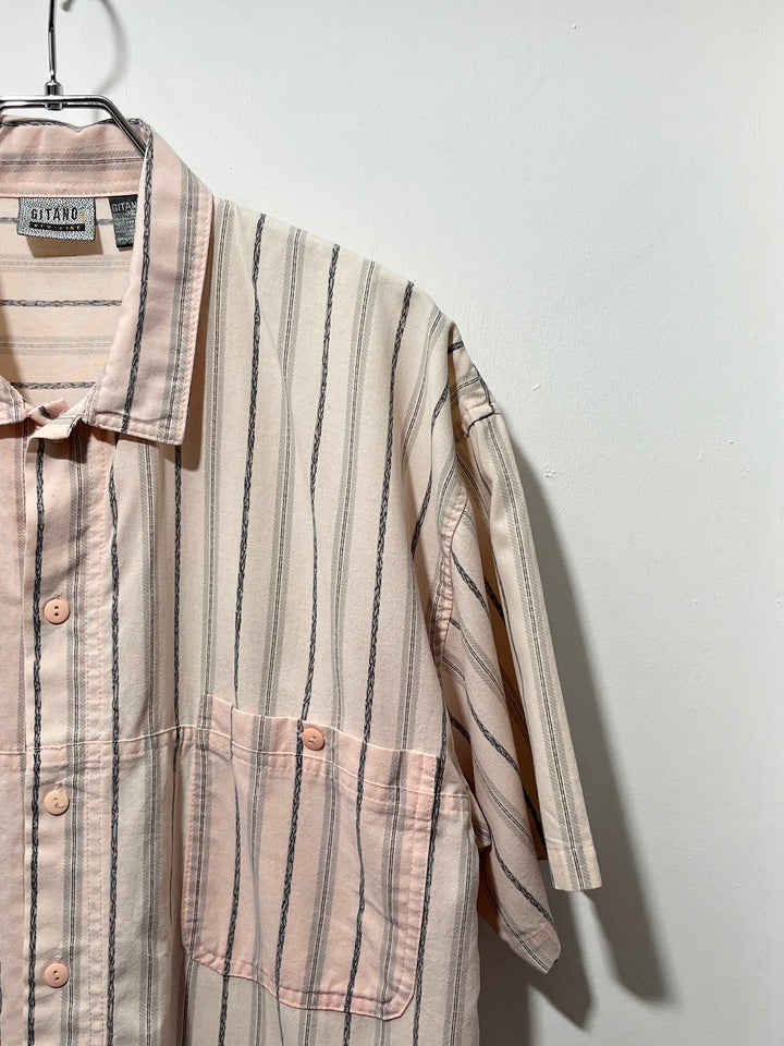 1990s pink × gray stripes s/s shirt