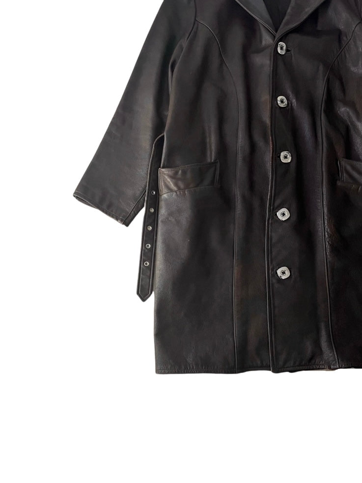 dark brown cowhide leather coat