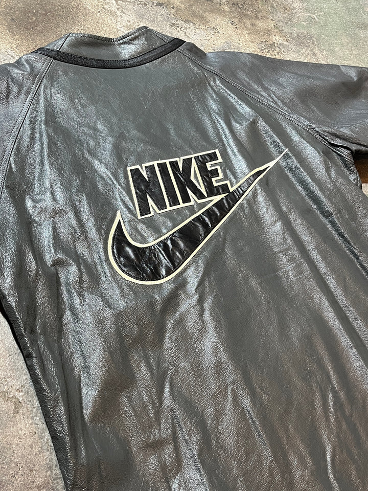 1980s NIKE bootleg charcoal leather baseball shirt