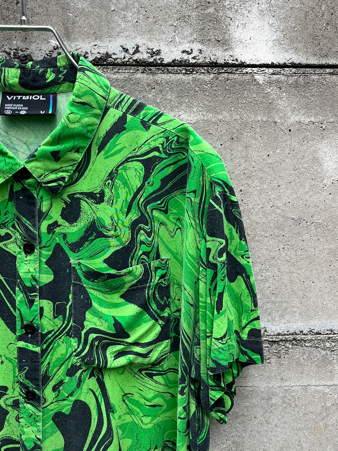 neon lime × black marble pattern s/s shirt