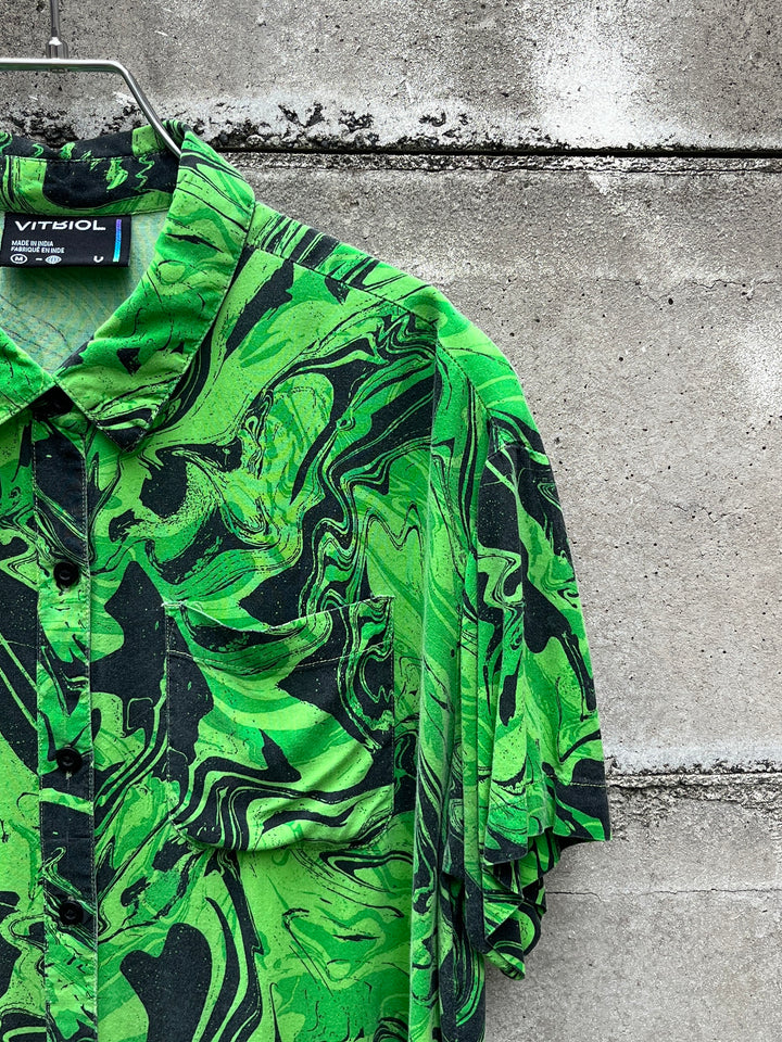 neon lime × black marble pattern s/s shirt