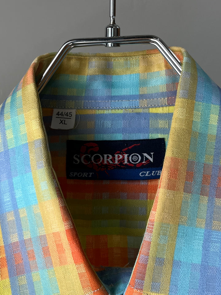 1990-00s bright color madras check s/s shirt