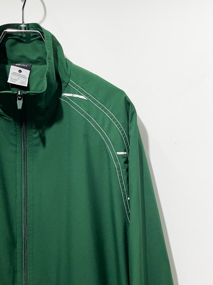 2000s "NIKE" green × white stitch training jacket