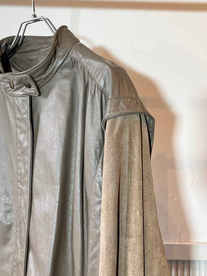 1980s USA made gray × beige panel leather jacket