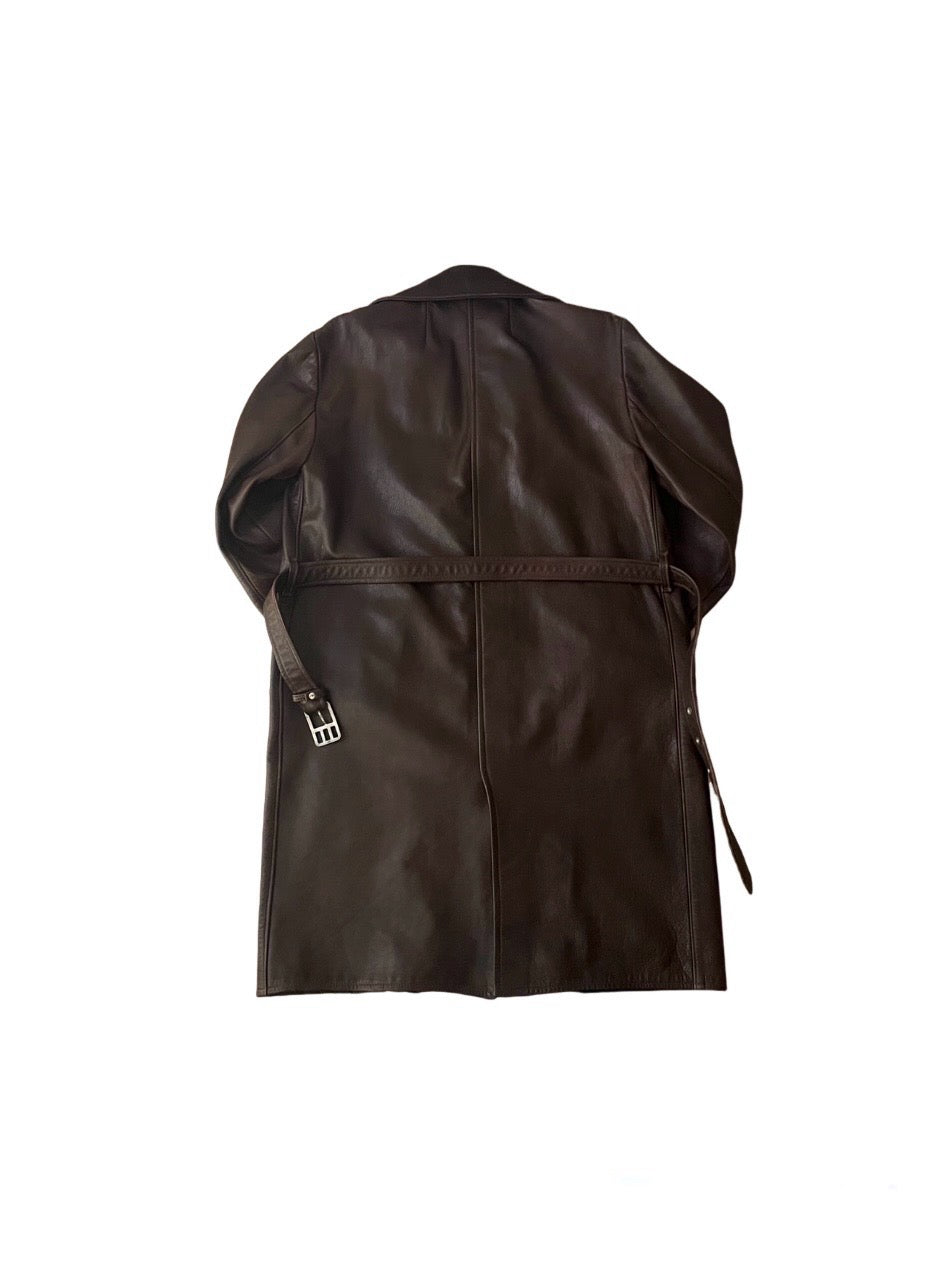 dark brown cowhide leather coat