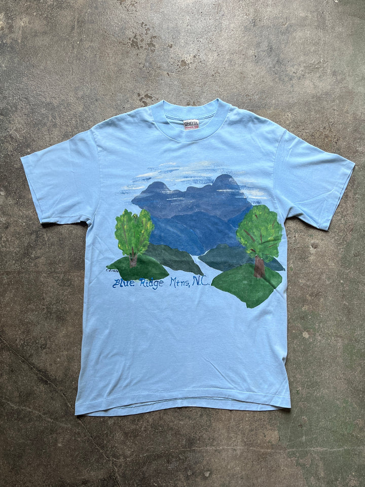 1990s USA made blue ridge Mount. hand-painted style print T-shirt