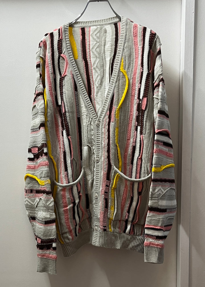 multi color abstract pattern 3D knit cardigan