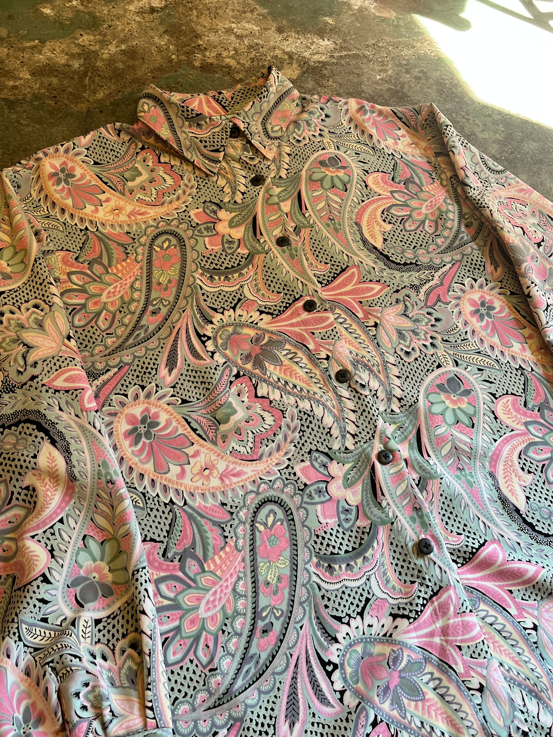 1980-90s USA made pink × gray paisley pattern shirt