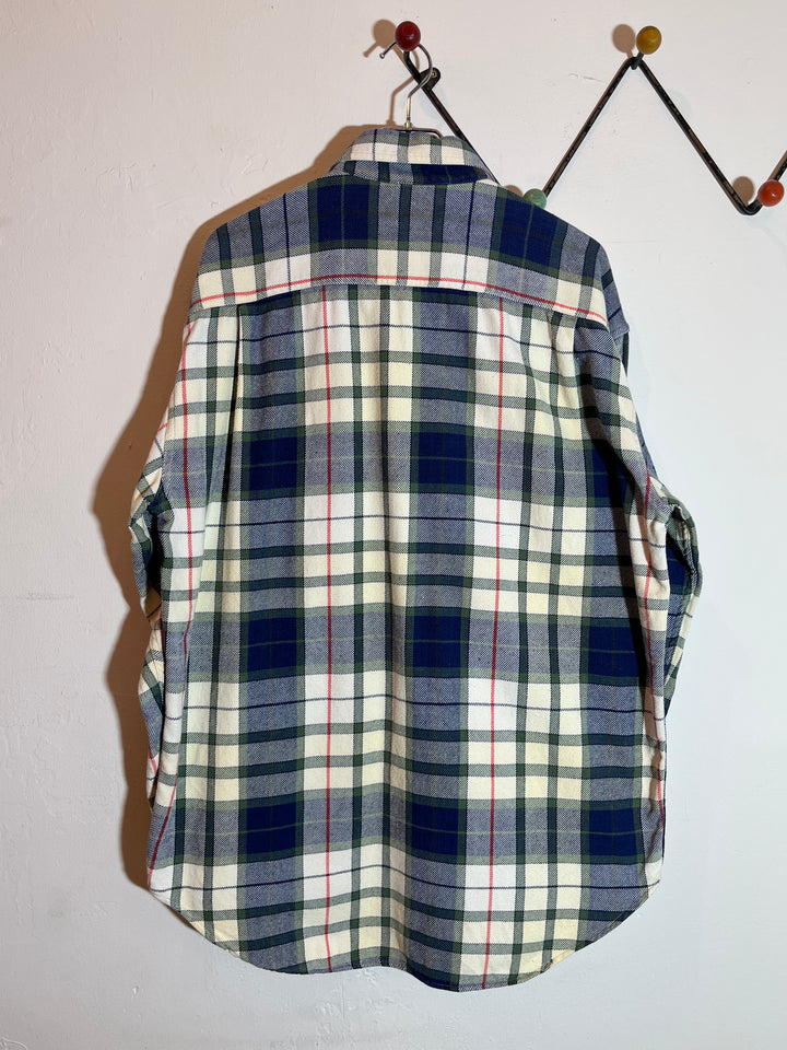 1990s "BANANA REPUBLIC" classic cream × navy checkered flannel shirt