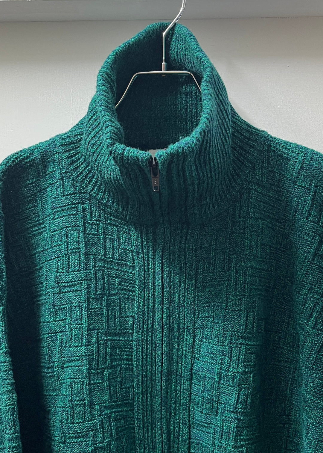 1980-90s USA made "LONDON FOG" green gradation full zip knit jacket