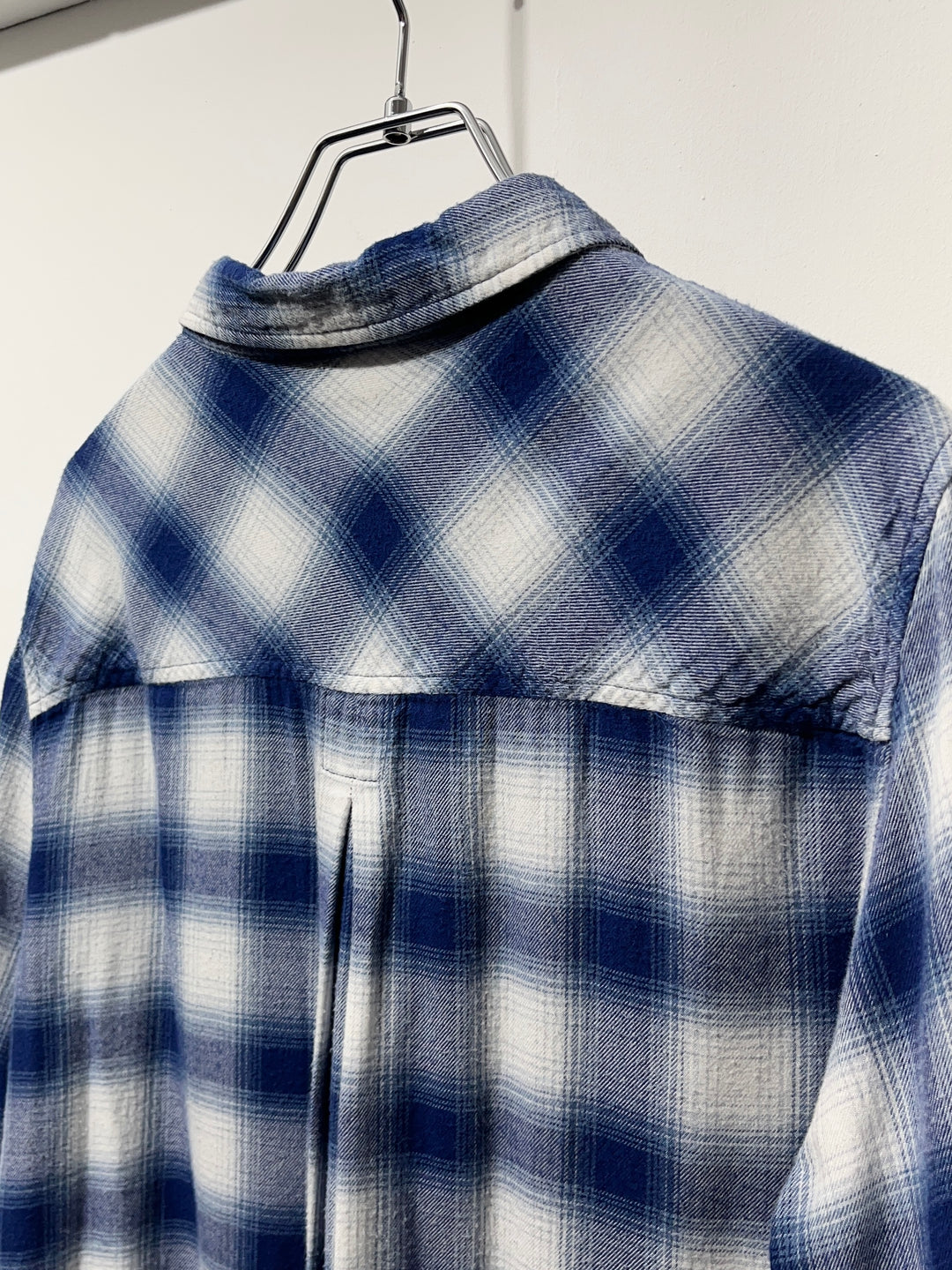 1990s blue × white ombré check flannel shirt