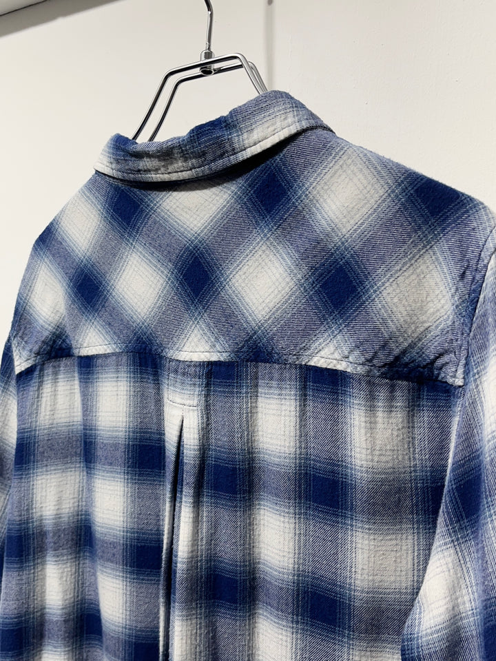 1990s blue × white ombré check flannel shirt