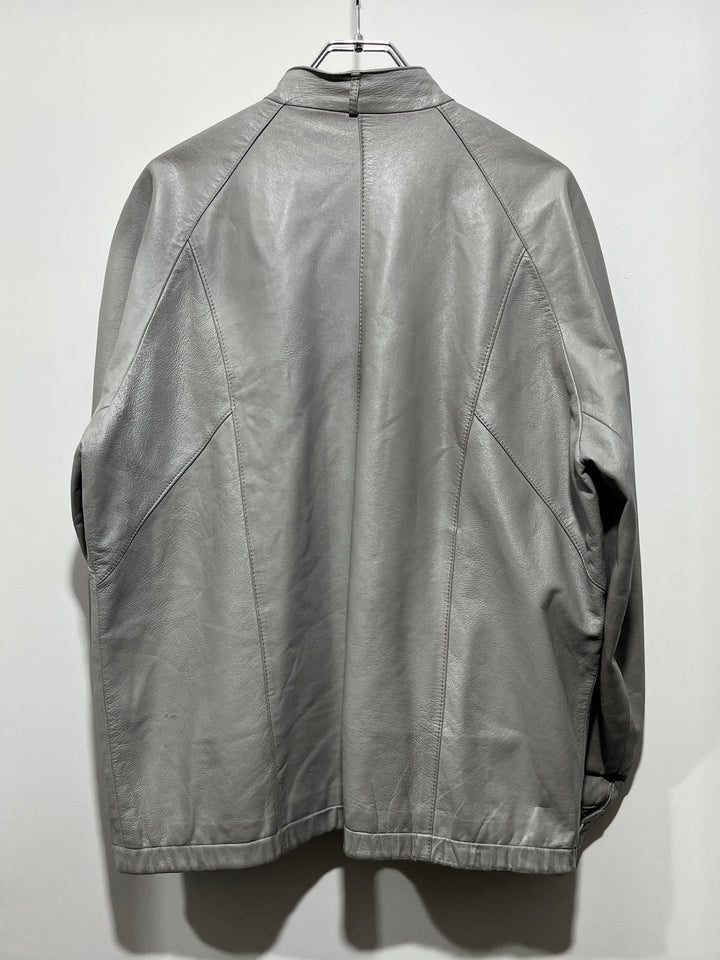 1980-90s stone gray stand collar leather jacket
